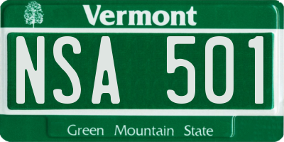 VT license plate NSA501