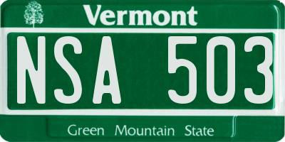 VT license plate NSA503