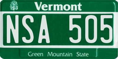 VT license plate NSA505