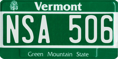 VT license plate NSA506