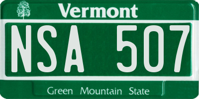 VT license plate NSA507