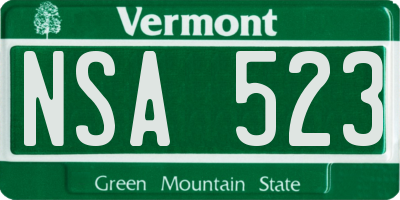 VT license plate NSA523
