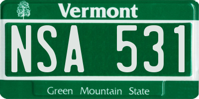 VT license plate NSA531