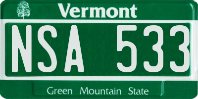 VT license plate NSA533