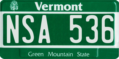 VT license plate NSA536