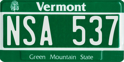 VT license plate NSA537
