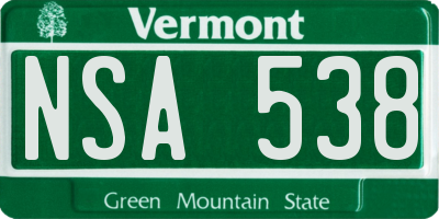 VT license plate NSA538