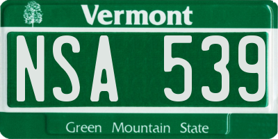 VT license plate NSA539