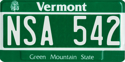 VT license plate NSA542