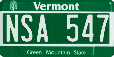 VT license plate NSA547