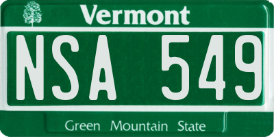 VT license plate NSA549