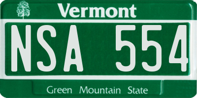 VT license plate NSA554
