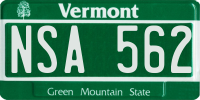 VT license plate NSA562