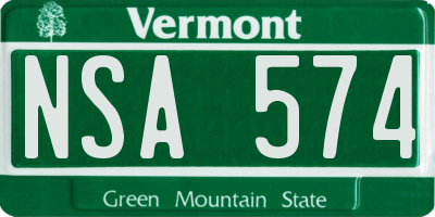 VT license plate NSA574