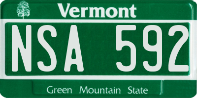 VT license plate NSA592
