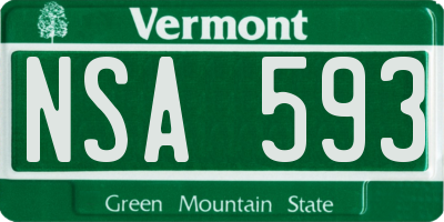 VT license plate NSA593