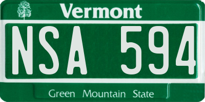 VT license plate NSA594