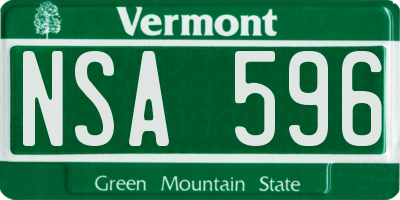 VT license plate NSA596