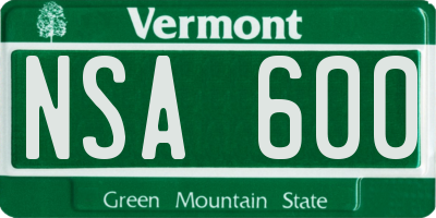 VT license plate NSA600