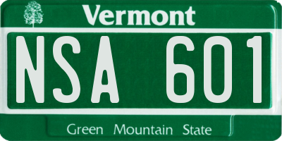 VT license plate NSA601