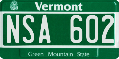 VT license plate NSA602