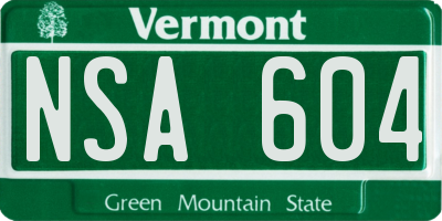 VT license plate NSA604