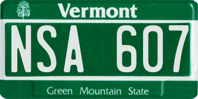 VT license plate NSA607