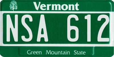 VT license plate NSA612