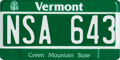 VT license plate NSA643