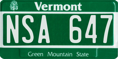 VT license plate NSA647