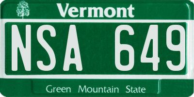 VT license plate NSA649