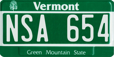 VT license plate NSA654