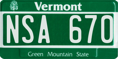VT license plate NSA670