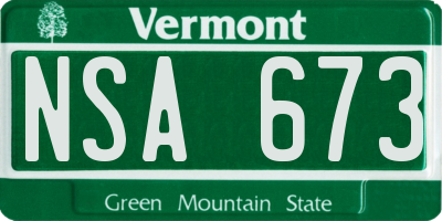 VT license plate NSA673