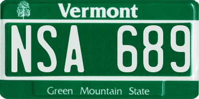 VT license plate NSA689