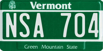 VT license plate NSA704