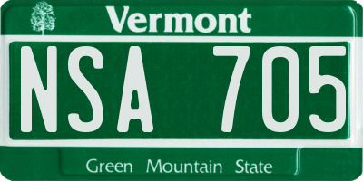 VT license plate NSA705