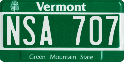 VT license plate NSA707