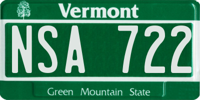 VT license plate NSA722