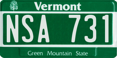 VT license plate NSA731