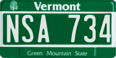VT license plate NSA734
