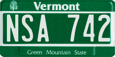 VT license plate NSA742