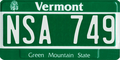 VT license plate NSA749