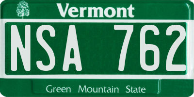 VT license plate NSA762
