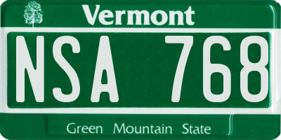 VT license plate NSA768