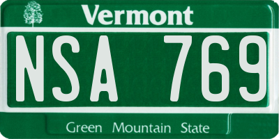VT license plate NSA769