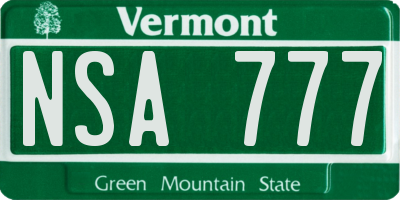 VT license plate NSA777