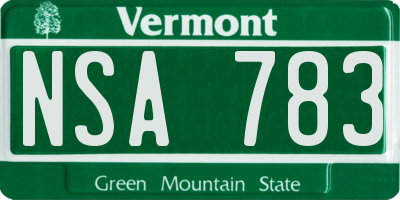 VT license plate NSA783