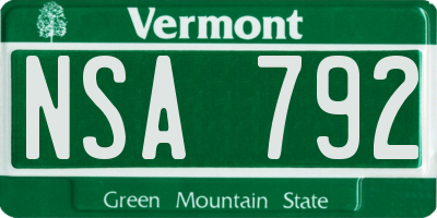 VT license plate NSA792