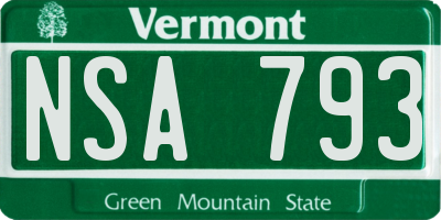 VT license plate NSA793